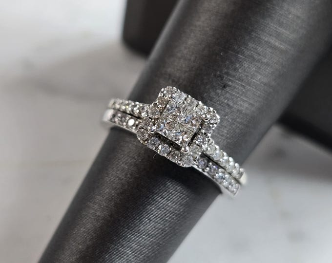 Womens Vintage Estate 14K White Gold Diamond Ring Set, 4.8g E4420