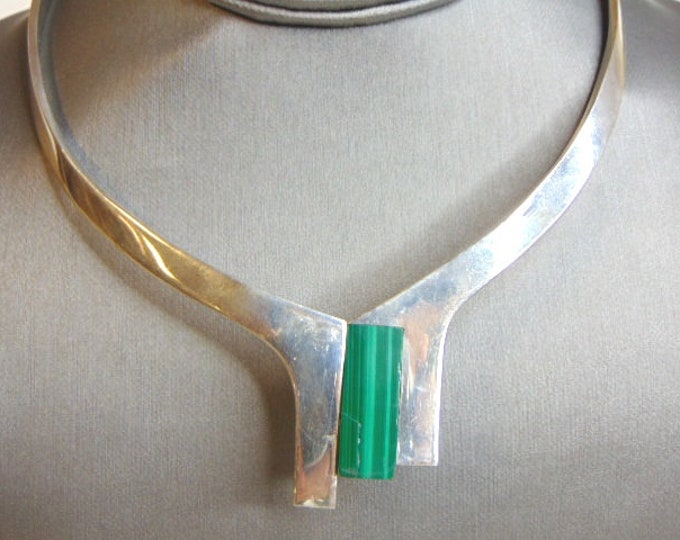 Womens Vintage Estate Sterling Silver Malachite Necklace  92.5g E5021