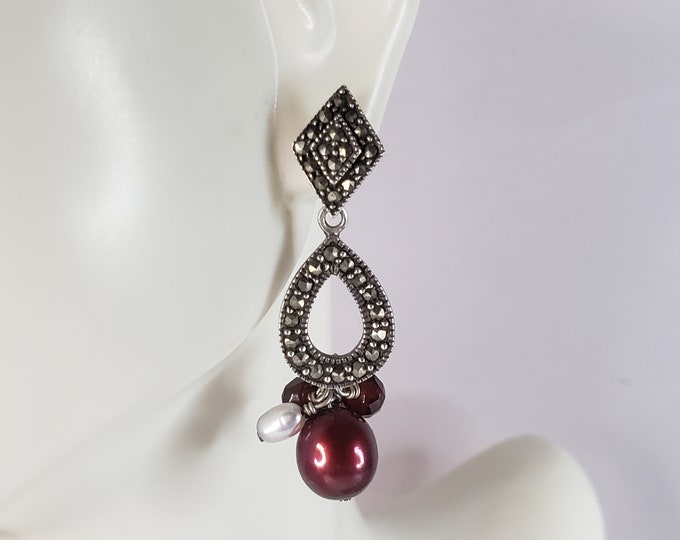Womens Vintage Estate Sterling Silver Pearl Earrings 7.8g E6594