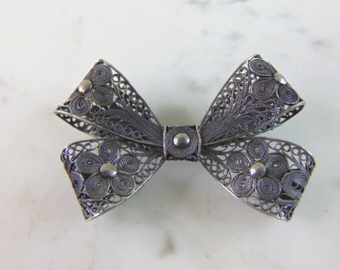 Womens Vintage Estate Sterling Silver Bow Brooch 9.1g E5858