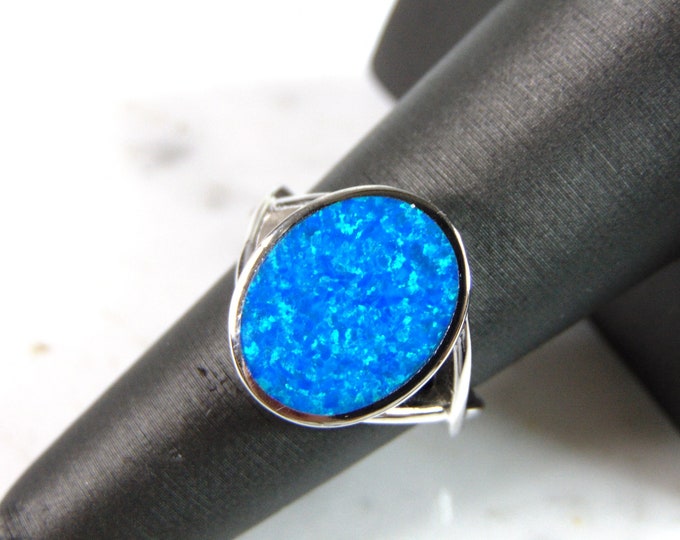 Womens Sterling Silver Modernist Blue Opal Ring 5.1g E764