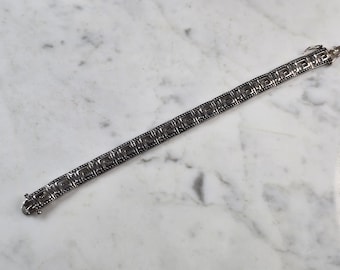 Womens Vintage Estate Sterling Silver Modernist Greek Key Bracelet, 16.4g E3960