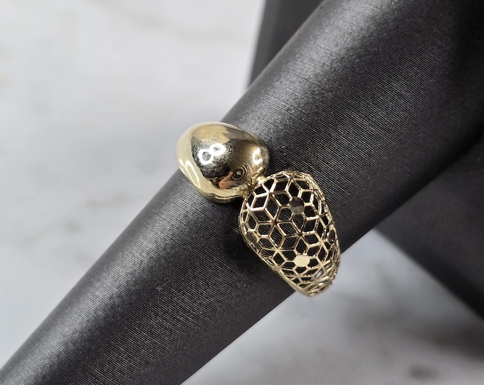 Womens 10K Yellow Gold Modernist Filigree Ring 1.2g E6796