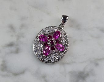 Womens Estate Sterling Silver Modernist CZ Floral Pendant 3.1g E1857