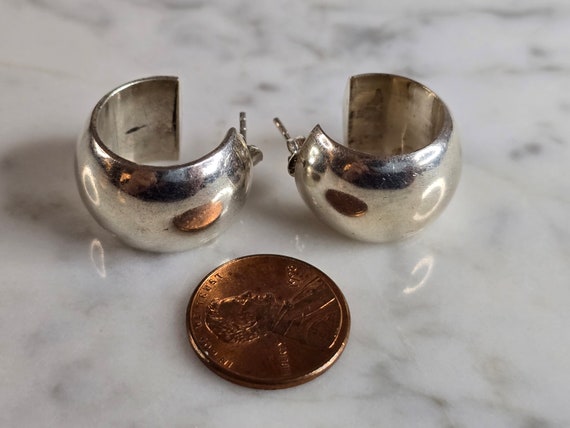 Womens Vintage Estate Sterling Silver Hoop Earrin… - image 4