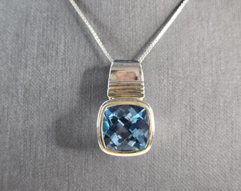 Womens Vintage Estate Sterling Silver Topaz Pendant Necklace 17.9g E1687