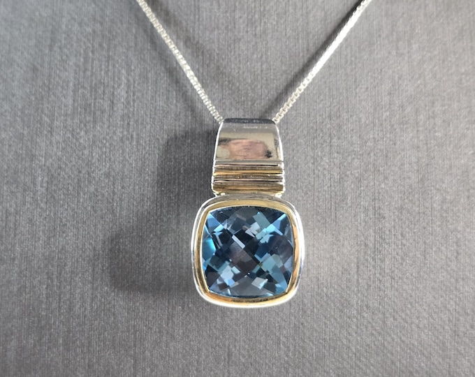 Womens Vintage Estate Sterling Silver Topaz Pendant Necklace 17.9g E1687