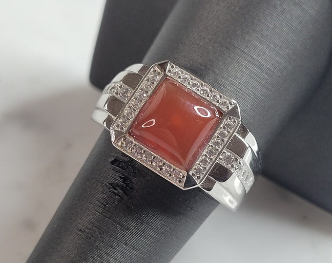 Mens Estate Sterling Silver Carnelian Ring 9.7g E6125