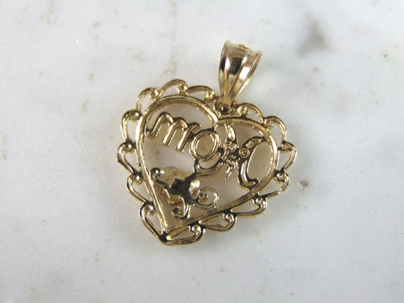 Womens Vintage Estate 14K Yellow Gold Heart 'Mom'… - image 2