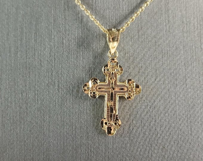 Womens Sterling Silver Gold Tone Religious Cross Pendant Necklace 2.5g E7888