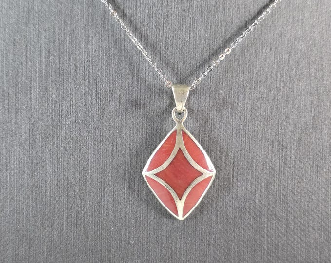 Womens Estate Sterling Silver Enamel Modernist Pendant Necklace 5.4g E3872