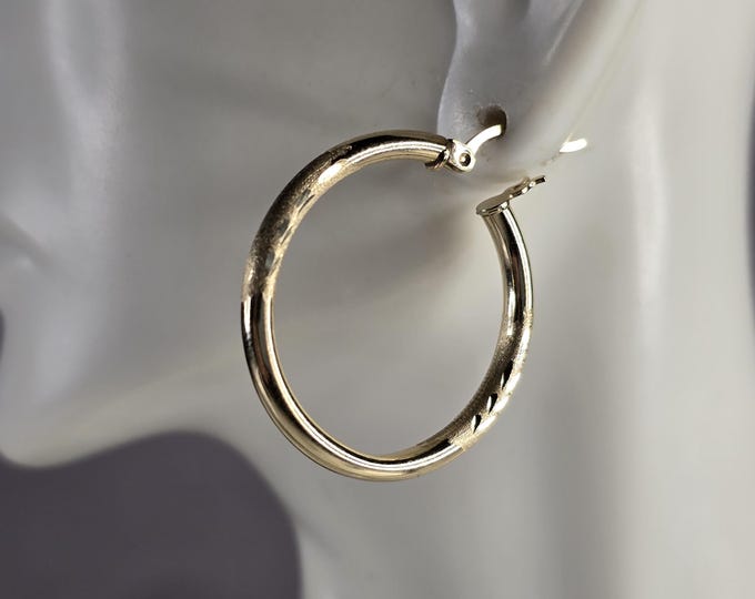 Pr of Womens Vintage Estate 14K Yellow Gold Hoop Earrings 3.0g E4856