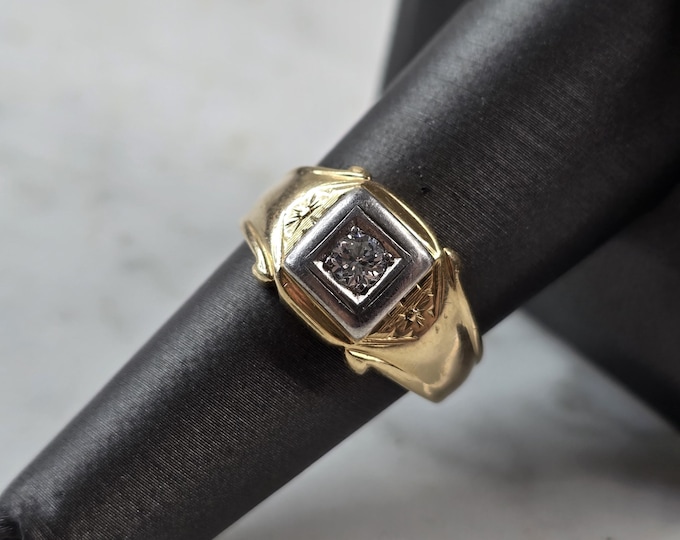 Mens Vintage Estate 14K Yellow Gold Diamond Ring 4.4g  E5740