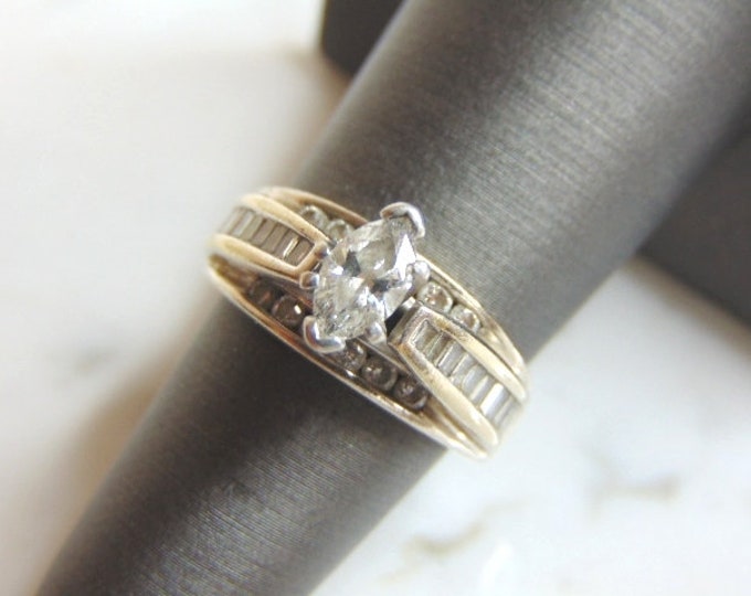 Womens Vintage Estate 14k White Gold Marquise Diamond Ring 6.4g #E1990