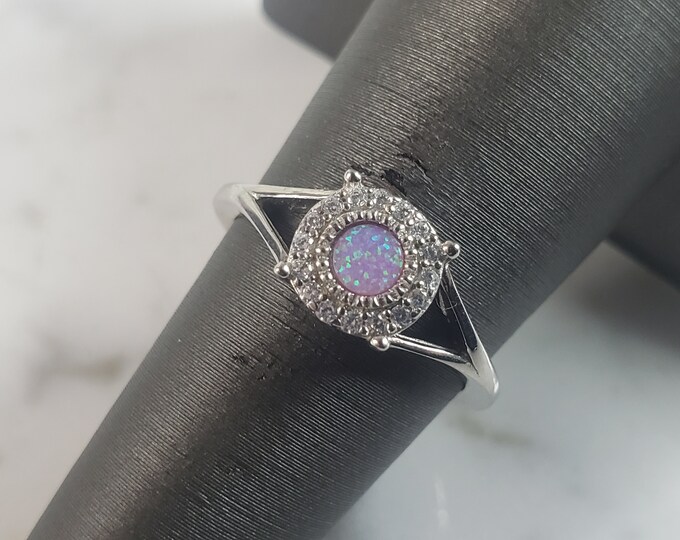 Womens Vintage Estate Sterling Silver Pink Opal Stone Ring 2.4g E5903