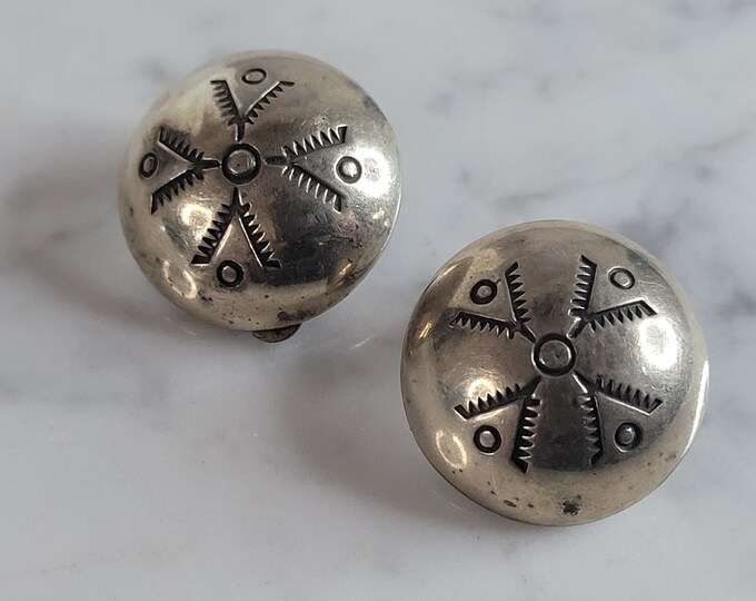 Womens Vintage D. Lerma Sterling Silver Southwestern Clip On Earrings 12.1g E6736
