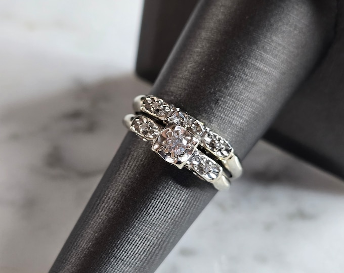 Womens Vintage Estate 14K White Gold Diamond Ring, 3.7g E7934