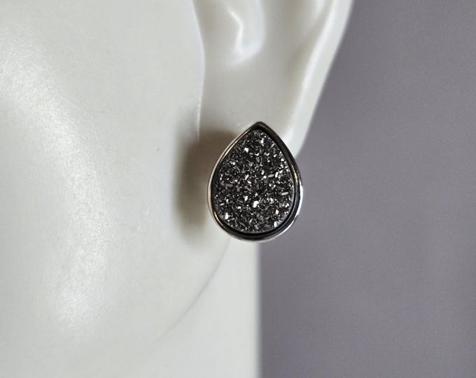 Womens Vintage Estate Sterling Silver Druzy Earrings 2.3g E7093