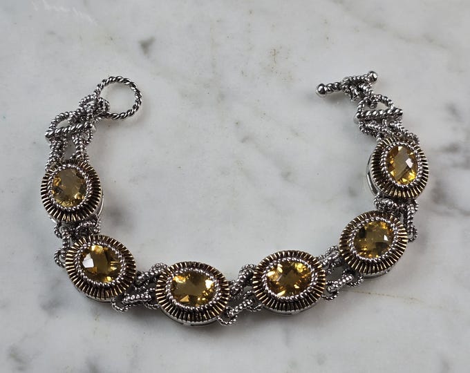 Womens Vintage Estate Sterling Silver Gold Tone Citrine Bracelet 25.3g E3094