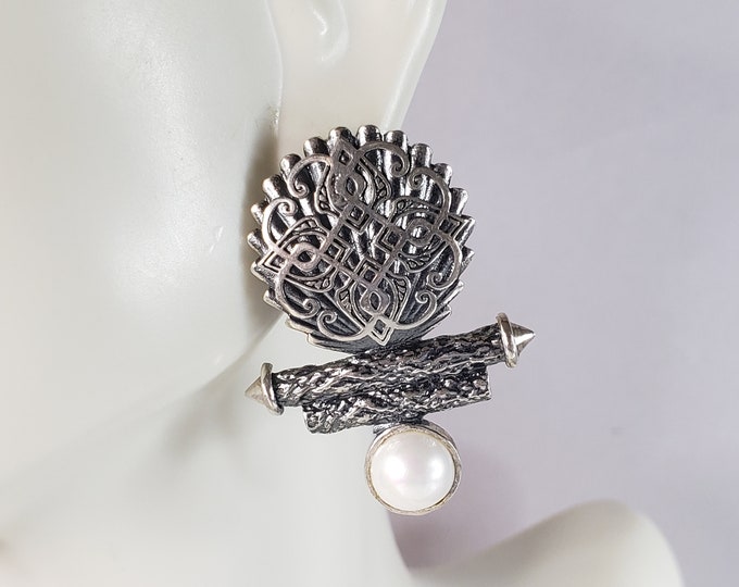 Womens Vintage Estate Sterling Silver Modernist Earrings 9.8g E6608