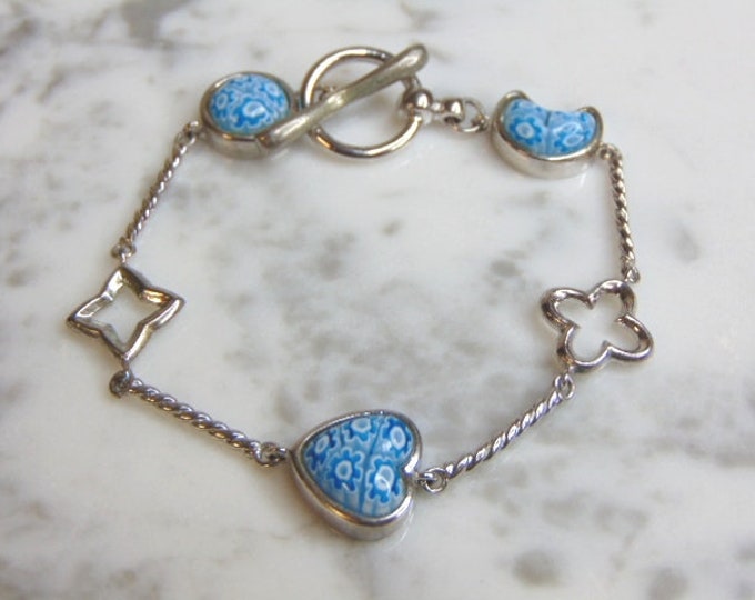 Womens Vintage Estate Sterling Silver Millefiori Bracelet 14.6g E4597