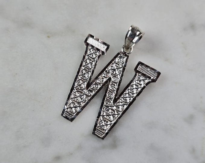 Womens Sterling Silver Initial Letter " W " Pendant 1.7g E1547