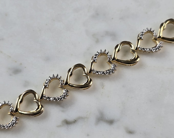 Womens Vintage Estate Sterling Silver Gold Tone Heart Bracelet 11.9g E6650
