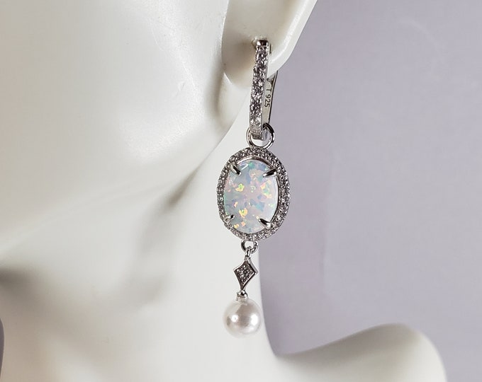 Womens Estate Sterling Silver Opal Earrings 7.0g E4113
