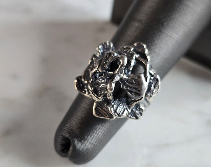 Womens Vintage Estate Sterling Silver Modernist Floral Ring 7.5g E7611
