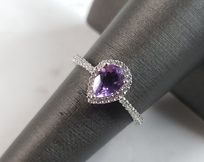 Womens Vintage Estate 14K White Gold Amethyst Diamond Ring, 3.5g E6222