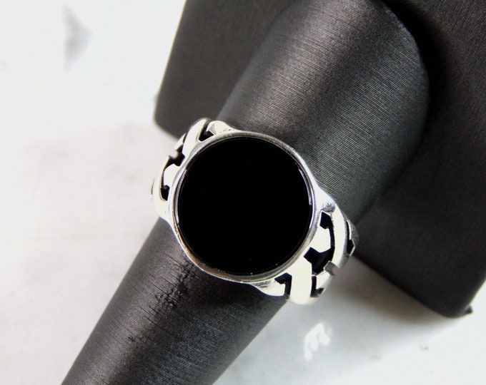 Mens Estate Sterling Silver Modernist Onyx Ring 9.7g E1337