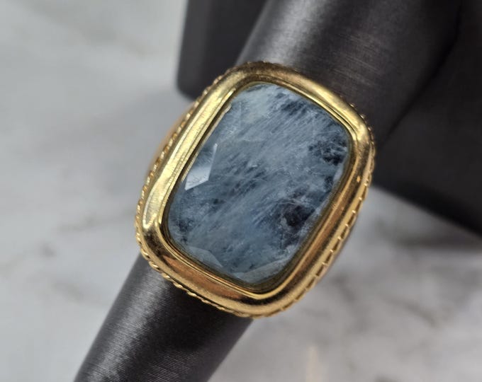 Womens Estate Sterling Silver Gold Tone Natural Aquamarine Ring 15.3g E3111