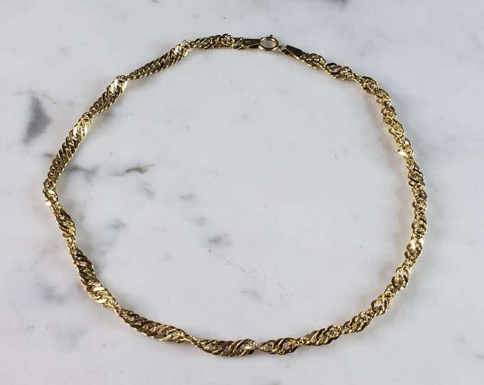 Womens Vintage Estate 14K Gold Twisted Italian Anklet Bracelet, 2.8g E2952