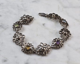Womens Vintage Estate Sterling Silver Multi Stone Bracelet 13.6g E1176