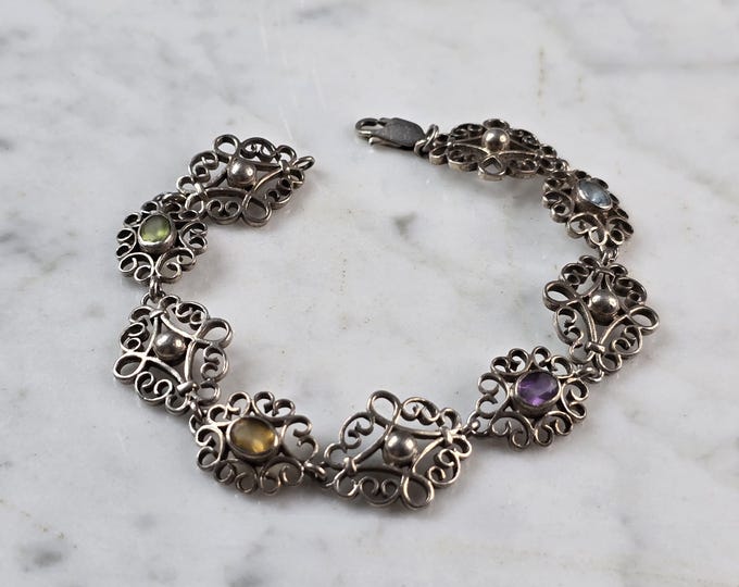 Womens Vintage Estate Sterling Silver Multi Stone Bracelet 13.6g E1176