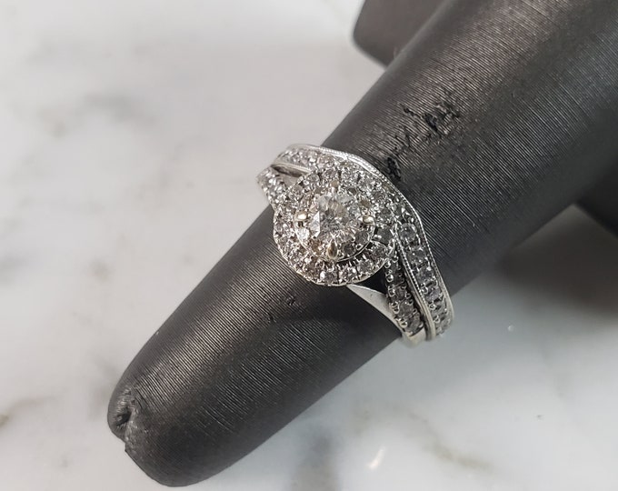 Womens Vintage Estate 14K White Gold Diamond Ring, 5.3g E6286