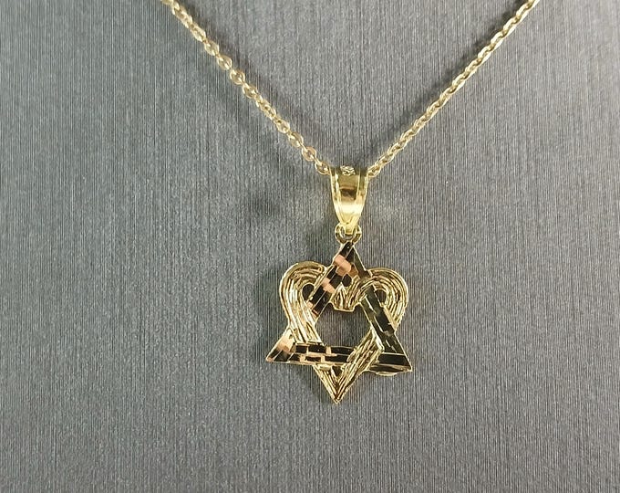 Sterling Silver GT Jewish Judaica Star David Heart Pendant Necklace 2.4g E3995