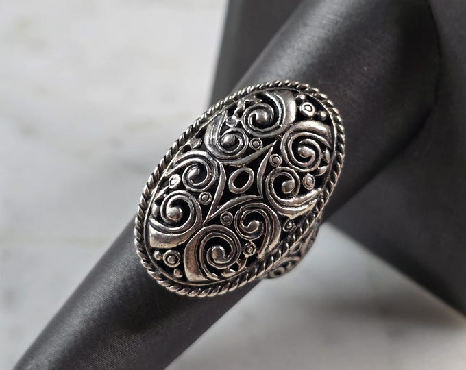 Womens Vintage Estate Sterling Silver Ornate Filigree Ring 6.8g E1913