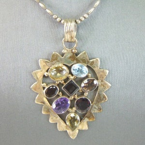 Womens Vintage Estate Sterling Silver Multi-Stone Necklace 45.5g E5446