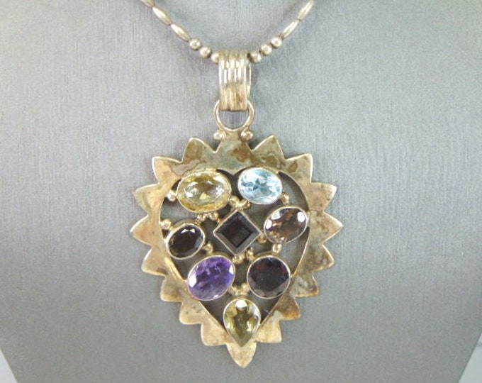 Womens Vintage Estate Sterling Silver Multi-Stone Necklace 45.5g E5446