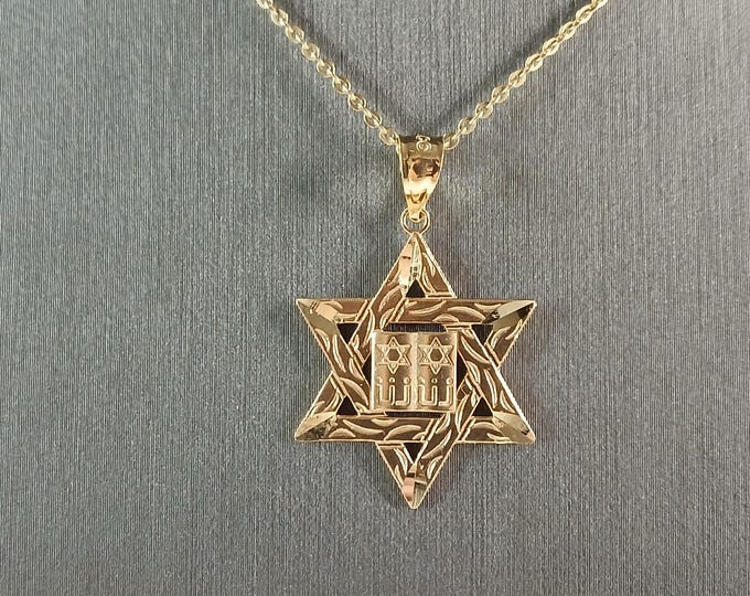 Sterling Silver Gold Tone Jewish Judaica Star of David Pendant, 3.1g E3994