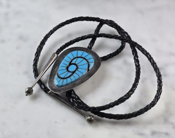 Southwestern Native American Sterling Silver Turquoise Bolo Tie E645