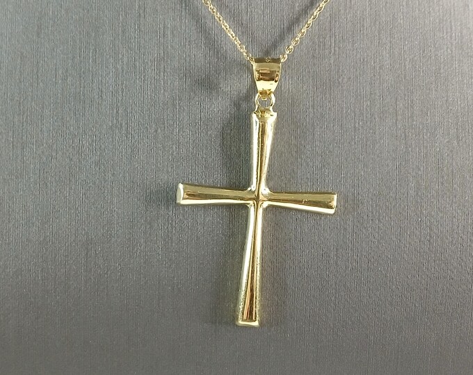 Womens Sterling Silver Gold Tone Religious Cross Pendant Necklace 6.9g E7177