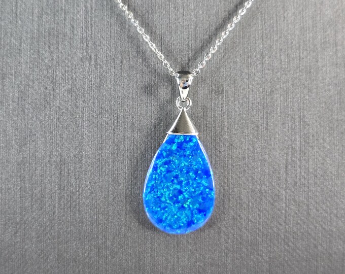 Womens Sterling Silver Blue Opal Modernist Pendant Necklace 5.3g E7491