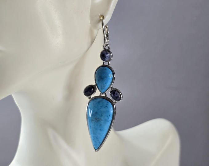 Womens Vintage Estate Sterling Silver Turquoise & Lapis Earrings 16.9g E886