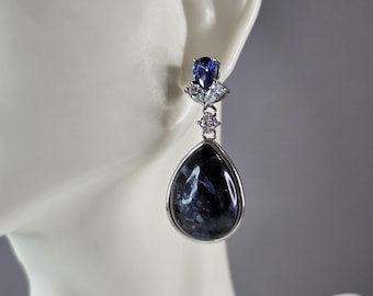 Pr Womens Sterling Silver Sodalite Dangle Earrings 12.6g E6513