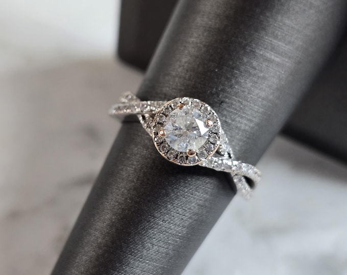 Womens Vintage Estate 14K White & Rose Gold Diamond Ring 3.6g E2219