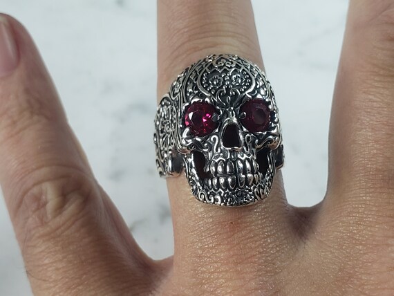 Mens Sterling Silver Ruby Eyed Skull Ring 14.3g E6413 - Etsy Australia