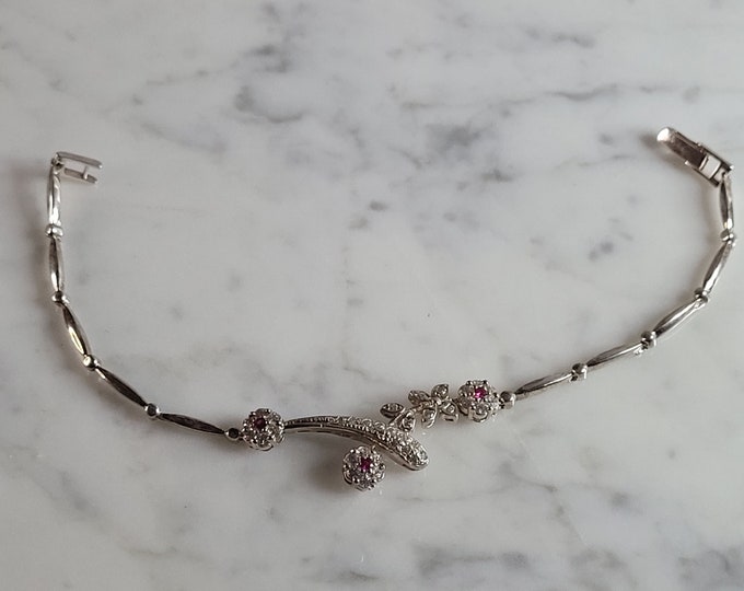 Womens Vintage Estate Sterling Silver Garnet CZ Bracelet 6.7g E1666