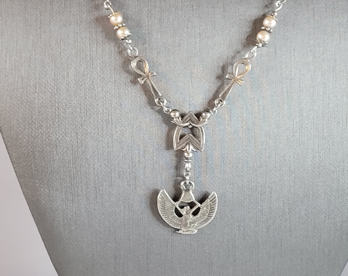 Womens Vintage Estate Sterling Silver Egyptian Pendant Necklace 8.5g E6395